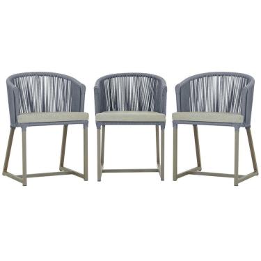Imagem de 3 Cadeiras De Jantar Noronha Fendi Corda Náutica E3 Trama Prata