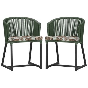 Imagem de 2 Cadeiras De Jantar Noronha Preta Corda Náutica E6 Trama Verde