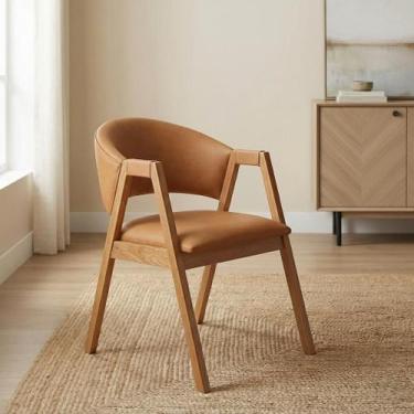 Imagem de Cadeira de Jantar Estofada em Madeira Maciça e material sintético Hibi