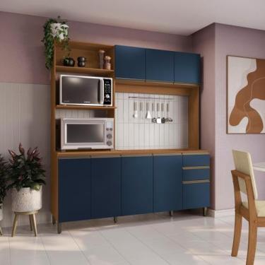 Imagem de Cozinha Compacta Luna sem Tampo e Pia Kappesberg 3 Peças Canela/Azul P