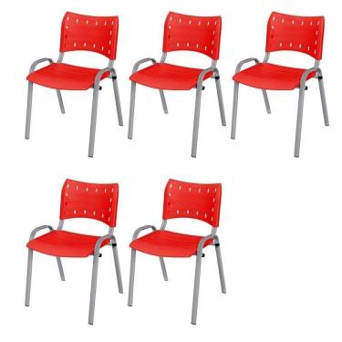 Imagem de Cadeira Iso Base Cinza , Escritório Vermelho Kit 5 Un