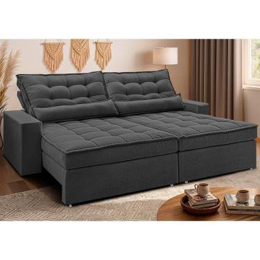 Imagem de Sofá Retrátil E Reclinável 2,92m Molas Ensacadas Belle. Boucle Cama Inbox Cinza Escuro