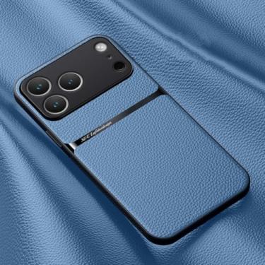 Imagem de SFDSUH Capa de couro magnética para iPhone 16e, com acabamento fosco e parte traseira protegida (para iPhone 16e/Azul)