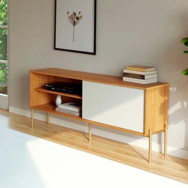 Imagem de Rack para TV 144 cm com 1 Porta de Correr Florença Freijó Off White Dalla Costa