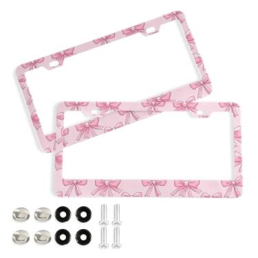 Imagem de SEHANY Lindas molduras de placa de licença de arco rosa, capas de moldura de alumínio à prova de ferrugem com orifícios elípticos e parafusos, serve para acessórios de carro de tamanho padrão de