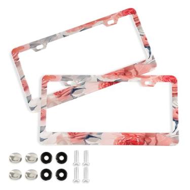 Imagem de SEHANY Molduras de placa de carro rosa dos namorados, capas de moldura de placa de carro de alumínio à prova de ferrugem com orifícios elípticos e parafusos serve para veículos padrão dos EUA tamanho