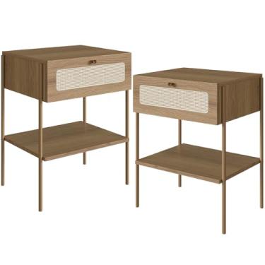 Imagem de Kit 02 Mesas de Cabeceira 01 Gaveta com Telinha Industrial Indy A03 Hanover Dourado - Lyam Decor