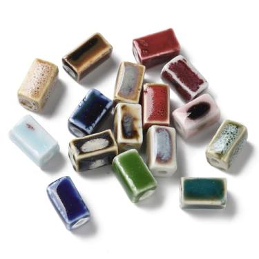 Imagem de Ipotkitt 50 peças de contas cúbicas de porcelana feitas à mão em cores aleatórias retangulares para contas espaçadoras de tubo para bricolagem de contas, joias, artesanato, pulseira, colar, chaveiros