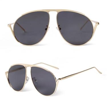 Imagem de HCHES Óculos de Sol Punk Oval Oversized Femininos de Luxo Retrô com Armação de Metal (3)