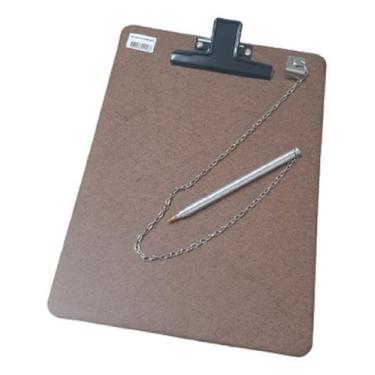 Imagem de Prancheta Ofício Eucatex Caneta Fixa Corrent Prendedor Metal - XPTO