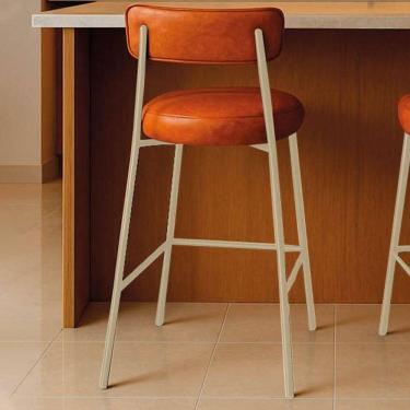 Imagem de Banqueta Cozinha Média Com Encosto Industrial Champanhe Londres Pu D03 - D`rossi Nozes