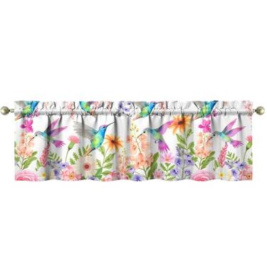 Imagem de mvhsuoem 1 peça de cortina de cozinha beija-flor sanefas para janelas de cozinha cortinas de arte de fazenda decoração sobre pia 45,76 x 137,2 cm