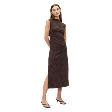 Imagem de GAP Vestido longo feminino de malha franzida com gola alta, Oncinha marrom, G