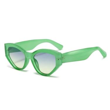 Imagem de HCHES Óculos de Sol Feminino Vintage de Luxo com Degradê e Estampa de Leopardo, Armação Pequena e Grossa, Proteção UV400 (Verde)