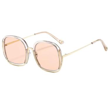 Imagem de HCHES Óculos de Sol Femininos Redondos e Modernos com Armação Grande, Casuais e para Uso Externo, Proteção UV400 (Champagne Tea)