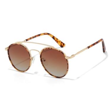 Imagem de JRLLFD Óculos de sol vintage redondos steampunk para homens e mulheres, redondos, polarizados, fashion, metal para dirigir (C1 ouro chá)