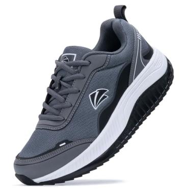 Imagem de MAFEKE Tênis feminino largo para caminhada com suporte de arco ortopédico fascite plantar tênis de largura larga confortável respirável para alívio da dor nos pés EUA 7-11, Preto, cinza, 8 Wide