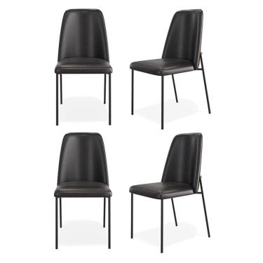 Imagem de Kit 04 Cadeiras Sala De Jantar Lior Com Encosto Estofado Base Preta Couríssimo Preto - Desk Design