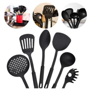 Imagem de Kit Utensílios Cozinha Nylon 6 Peças Colher Concha Escumadeira Espátul