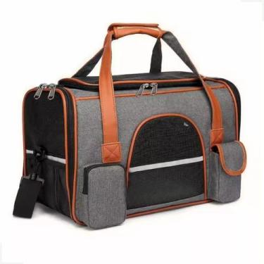 Imagem de Bolsa De Transporte Pet Passeio Luxo Couro 50x30x29 Cães Gatos - Pet F