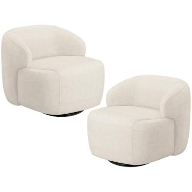 Imagem de Kit 02 Poltronas Decorativa Orgânica Giratória Para Sala Living Barolo L06 Linho Mescla - Lyam Decor