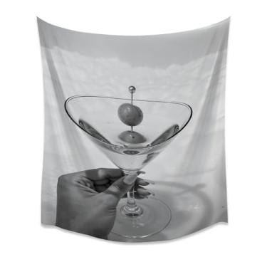 Imagem de Tapeçaria artística de espuma de vidro martini preto e branco retrô decoração de quarto glamoroso para quarto banheiro sala de estar estúdio dormitório decoração de parede 101,6 x 152,4 cm