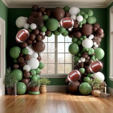 Imagem de Kit de arco de guirlanda de balão de futebol, 137 peças de balões verde-sálvia, branco e marrom café com balão de futebol para touchdown Rugby Superbowl tema esportivo decoração de festa