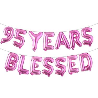Imagem de 95 Years Blessed Banner de balão multicolorido com glitter, decoração de festa de aniversário de 95 anos/casamentos, cenários de sinalização (95 YEARS BLESSED Rose Red)