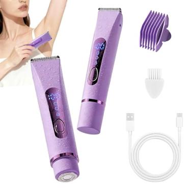 Imagem de Aparador de biquíni elétrico para mulheres, cabeça dupla, lâmina de cerâmica, IPX7 à prova d'água, visor LCD de energia, recarregável por USB, remoção de pelos indolores molhados/secos para rosto e