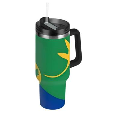 Imagem de Copo de 1,134 g com alça copos de aço inoxidável com tampa e canudos Garrafa de água engraçada isolada caneca de café quente para carro, bandeira da ilha de Natal