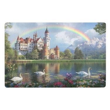 Imagem de Joisal Lindo tapete de porta de castelo arco-íris antiderrapante tapete de boas-vindas ao ar livre 81 x 50 cm tapete de sapato
