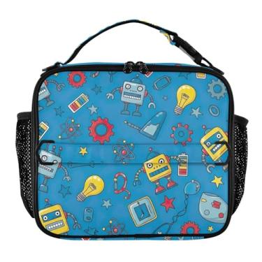 Imagem de Joisal Lancheira de robôs azuis de desenho animado para mulheres, lancheira personalizada para meninas, lancheira masculina para trabalho, linda bolsa térmica de alimentos floral para meninos