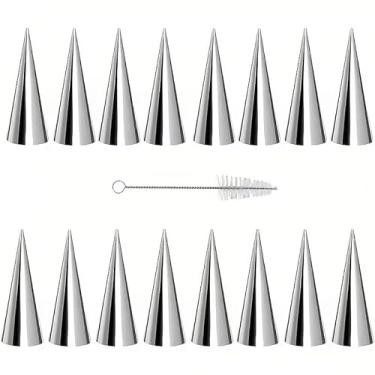 Imagem de 17 tubos de pastelaria em forma de cone de aço inoxidável com escova de limpeza para croissants, sobremesas e pão, antiaderentes, suprimentos de panificação, utensílios de cozinha