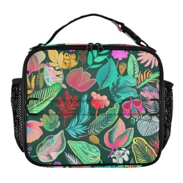 Imagem de Joisal Lancheira verde com folhas flores para mulheres, meninas, lancheira personalizada, infantil, masculina, lancheira para trabalho, bolsa térmica portátil para meninos