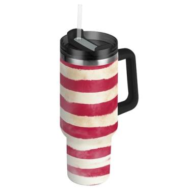 Imagem de Joisal Jolly Roger Tingido Bandeira Americana Copos com Tampa e Canudo Aço Inoxidável Isolado Garrafas de Água Copo com Alça 1,134 g Garrafa de Água Rosa Cabe no Copo de Carro