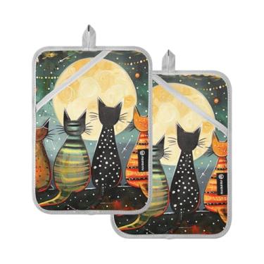 Imagem de Conjunto de 2 suportes de panela inspirados em gatos fofos, quentes, acolchoados, resistentes ao calor, para panelas e frigideiras, para luvas de forno de cozinha