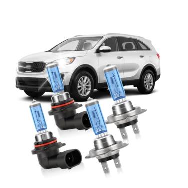 Imagem de KINGSOFE Lâmpadas de farol para Kia Sorento 2019, farol alto 9005 e luzes de halogêneo de feixe baixo H7, 300% de brilho, branco 6000K, 4 peças, Plug and Play