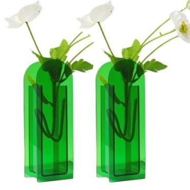 Imagem de Vaso de acrílico de cristal, 2 peças, vaso de flores com design moderno, vaso de acrílico para centro de mesa de casamento, elegante vaso floral para mesa de sala de estar, escritório (verde)