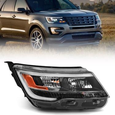 Imagem de FIONE Conjunto de farol compatível com Ford Explorer 2016 2017 2018 [modelo de halogêneo] farol de substituição preto com LED DRL lado direito do passageiro RH FB5Z 13008 AE