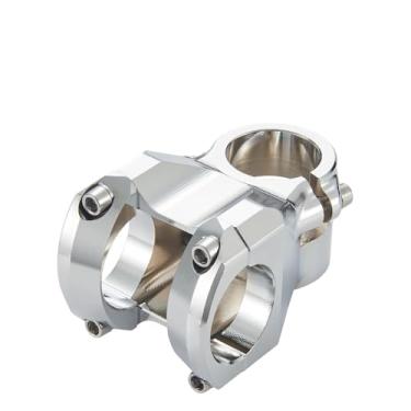 Imagem de Mesa de guidão para bicicleta, 28,6 x 31,8 mm de diâmetro, 50 mm de comprimento, ângulo de 0° - Para bicicletas de montanha e estrada, com acabamento espelhado prateado.(Mirror Silver)