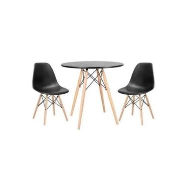 Imagem de Kit - Mesa Redonda Eames 70 Cm Preto + 2 Cadeiras Eiffel Dsw Preto - D