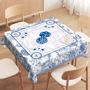 Imagem de JarThenaAMCS Chinoiserie Toalha de mesa floral Mahjong tecido cartão toalha de mesa azul flor quadrada jogo capa de mesa para jogos de cartas, tabuleiro, 139 x 139 centímetros