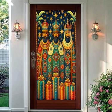 Imagem de HOMETITUTE Película de privacidade para janela Three Wise Men Película decorativa de vitral adesivo de vidro aderente para casa, escritório, banheiro, quarto, sala de estar, 17,7 x 39,3 polegadas