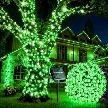 Imagem de Joomer Cordão de luzes solares de Natal – 100 LEDs 8 modos de iluminação, luzes de fadas à prova d'água para jardim, quintal, pátio e decoração de árvore (verde)