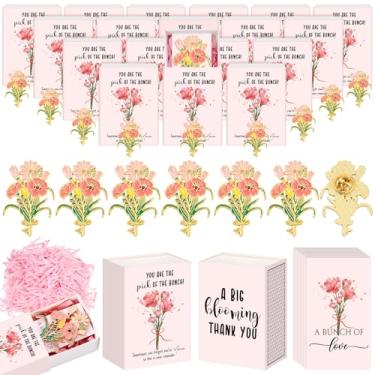 Imagem de Landical 50 conjuntos de broches de flores de presente de agradecimento com caixa presente de agradecimento dos namorados a granel para colegas de trabalho cachos de flores rosa alfinetes de lapela