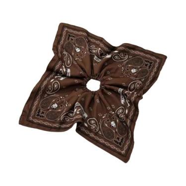 Imagem de Lenço Grande Quadrado Com Estampa De Flor De Caju Retrô, Anel De Cabel