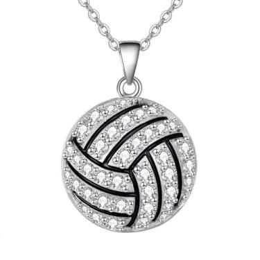 Imagem de HETICA Colar com pingente de vôlei para mulheres, pingente de strass brilhante, acessórios de joias, presentes de treinador de equipe para fãs, Medium, Cobre, Sem Pedra Preciosa