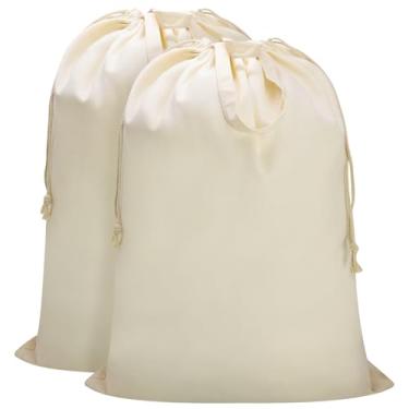 Imagem de Saco de roupa suja de lona com alças e fecho de cordão 69,8 cm x 89 cm, saco de roupa suja grande resistente lavável saco de viagem para acampamento, dormitório universitário, lavanderia (bege, G