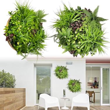 Imagem de ODTORY Decoração de parede redonda Boho Ivy: 2 peças de 50,8 cm UV-anti suspensão emoldurada, folhas de vegetação sintética, arte para decoração de plantas de casa de fazenda interna e externa - sala