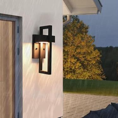 Imagem de GZZBMY LED Exterior candeeiros de parede IP65 impermeável metal apliques de parede modernos minimalistas preto interior / exterior iluminação para varanda, terraço, jardim Pathway (luz branca preta